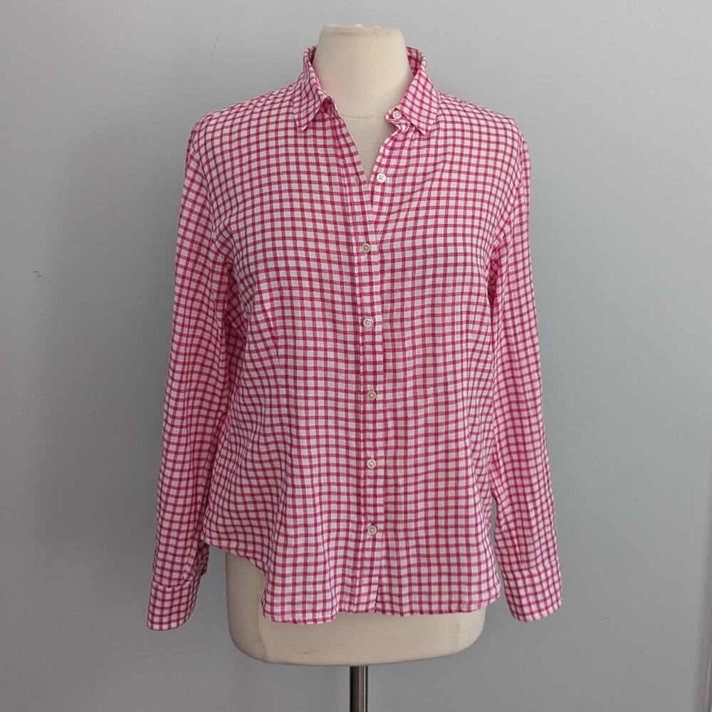 Women's J.Mclaughlin Pink White Gingham Blouse 10 Cotton Spandex